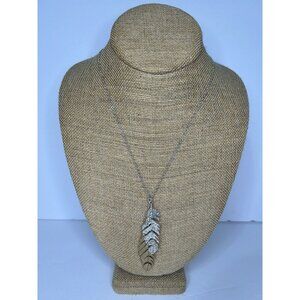 Periwinkle by Barlow Gold/Silver Tone Rhinestone Feather Pendant Necklace NEW